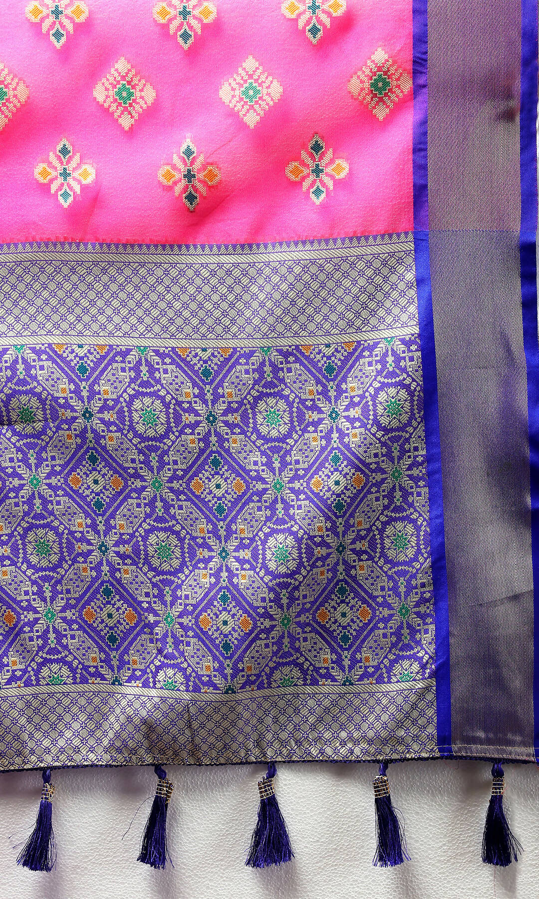 Lorenvalley Fashion Pink Organza Silk Woven Design with Meenakari Weaving Saree | Grocsy