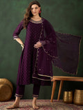 Sangria Floral Embroidered Kurta with Trouser & Dupatta | Grocsy