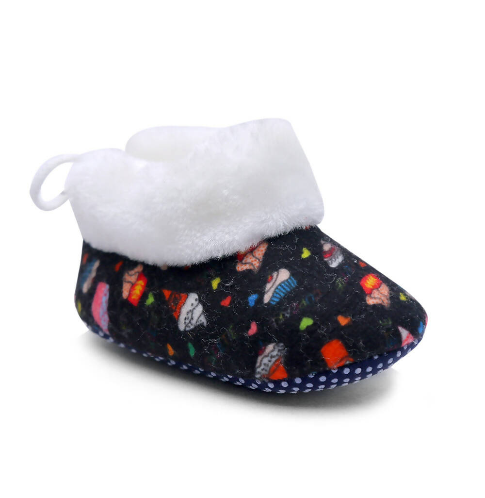 Tiny Bugs Unisex Printed Winter Booties - Black | Grocsy