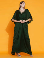 Women Republic Green Georgette Hand Embellished Kaftan Style Gown | Grocsy