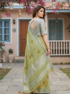 Shree Shyam Fashion Pista Green Linen Saree | Grocsy