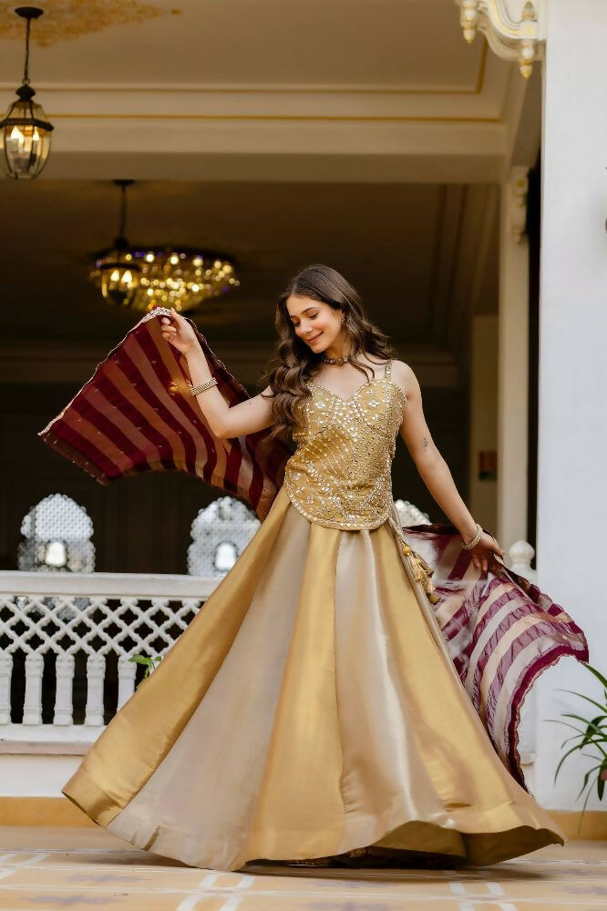 Teeya Creation Multi Color Pure Banarasi Viscose Designer Mirror Work Lehenga Choli | Grocsy