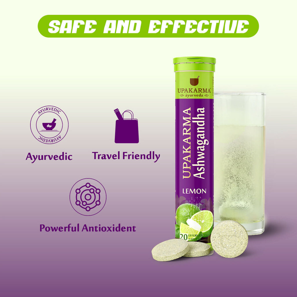 Upakarma Ayurveda Ashwagandha Effervescent Tablets - Lemon Flavour | Grocsy