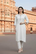SRS Fashion White Embroidered Rayon Straight Kurta Set | Grocsy