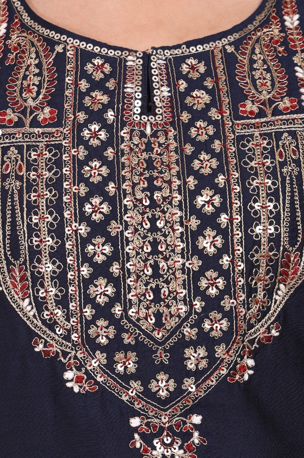 W for Woman Navy Blue Embroidered Straight Kurta | Grocsy