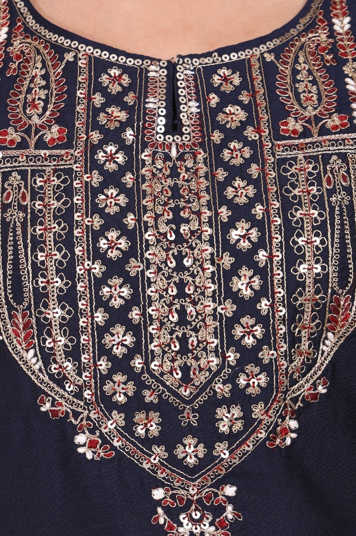 W for Woman Navy Blue Embroidered Straight Kurta | Grocsy