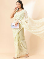 Yellow Organza Paisely Embroidered Saree with Unstitched Blouse Piece - Roozal | Grocsy