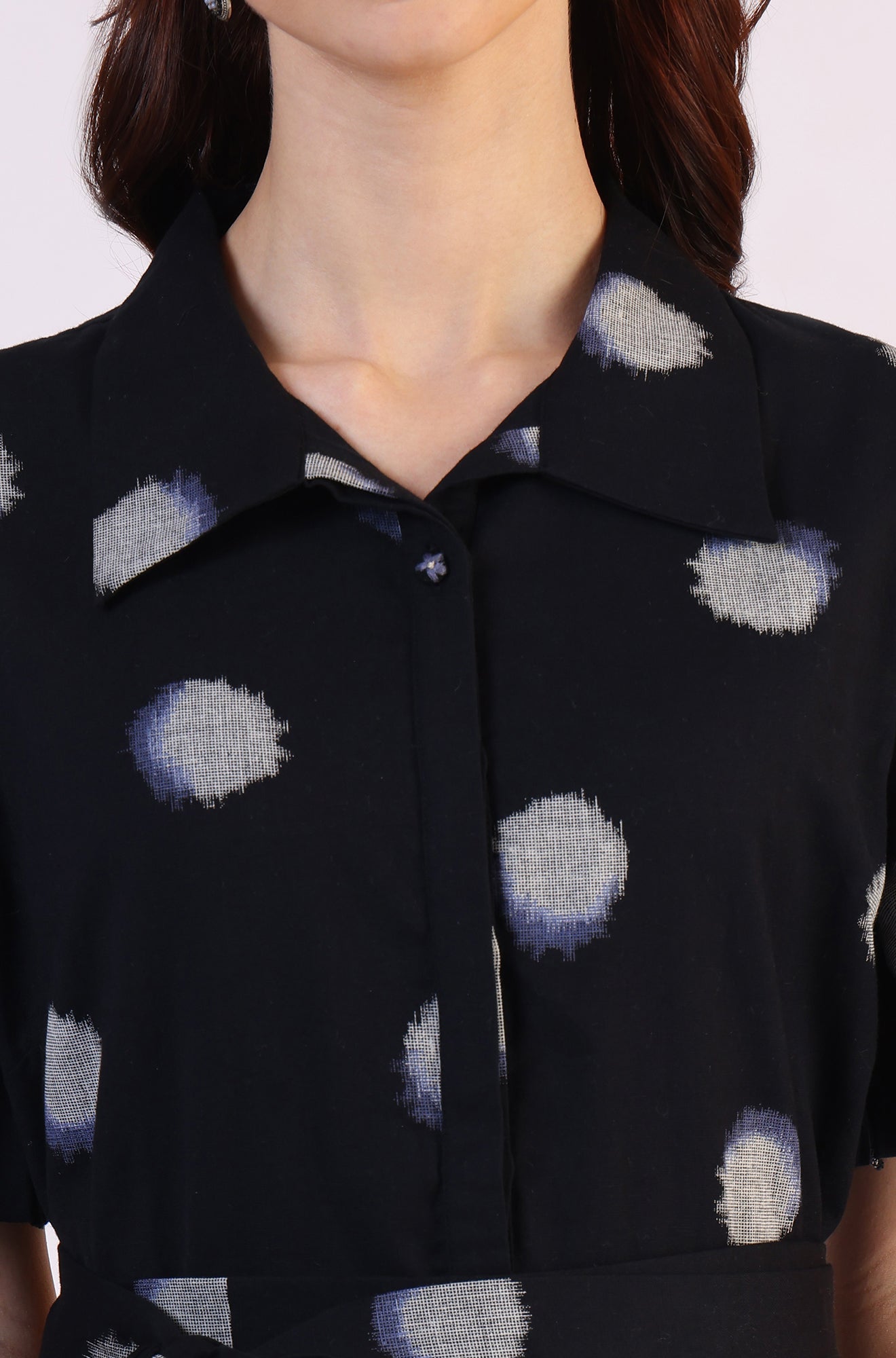 W for Woman Black Printed Flared Cotton Blend Dress | Grocsy