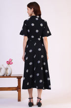 W for Woman Black Printed Flared Cotton Blend Dress | Grocsy