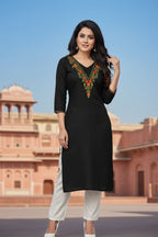 SRS Fashion Black Embroidered Rayon Straight Kurta Set | Grocsy