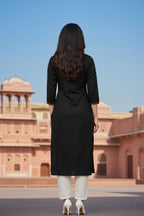 SRS Fashion Black Embroidered Rayon Straight Kurta Set | Grocsy