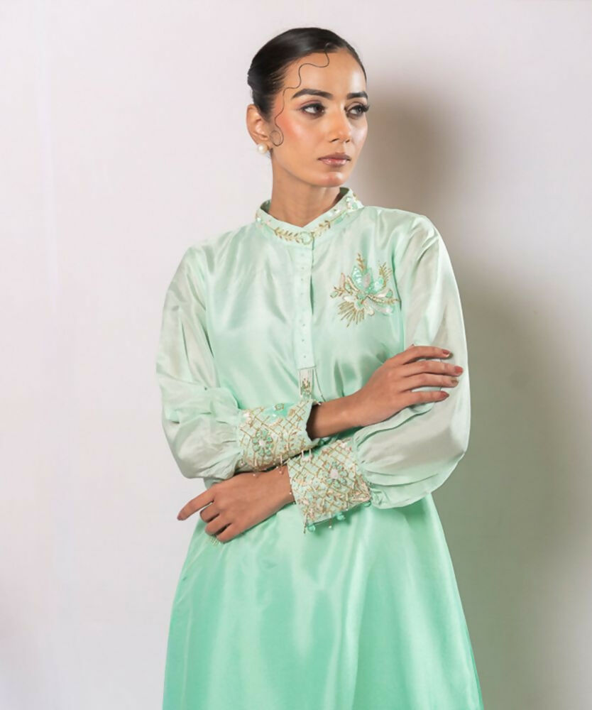 Timaraa Mint Whisper – Aari Zardosi Silk Co-Ord Set | Grocsy