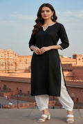 SRS Fashion Black Embroidered Rayon Straight Kurta Set | Grocsy