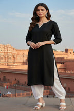 SRS Fashion Black Embroidered Rayon Straight Kurta Set | Grocsy
