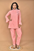 Morchari Women And Hand Embroidery Co-Ords-Peach | Grocsy