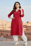 SRS Fashion Red Embroidered Rayon Straight Kurta Set | Grocsy