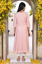 W for Woman Pink Floral Ethnic Printed Embellished A-Line Rayon Kurta | Grocsy