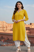 SRS Fashion Yellow Embroidered Rayon Straight Kurta Set | Grocsy