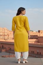 SRS Fashion Yellow Embroidered Rayon Straight Kurta Set | Grocsy