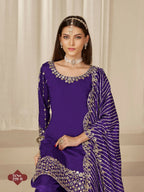 Anaita Purple Roman Silk Stitched Suit with Embroidery & Real Mirror Work | Grocsy