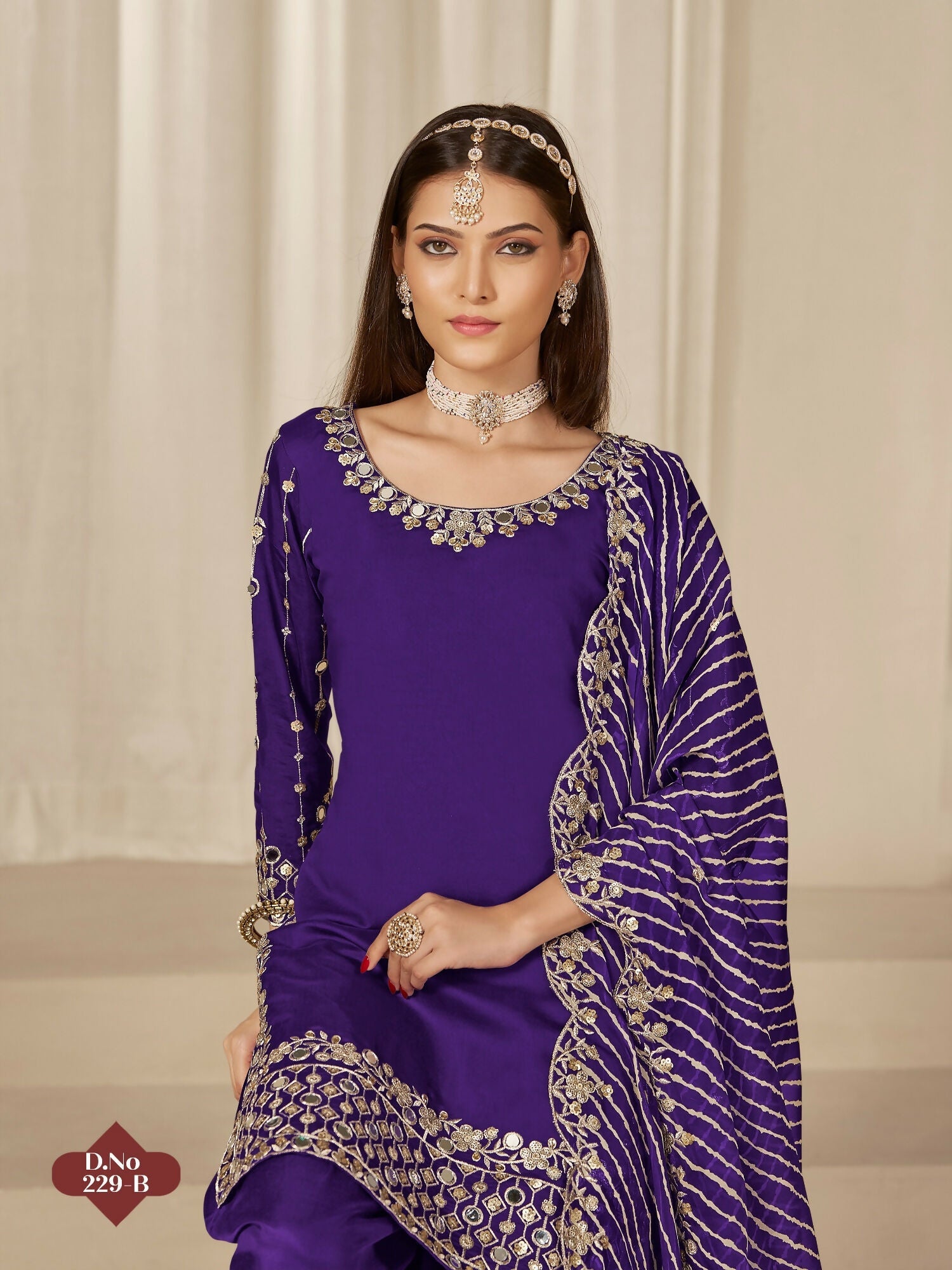 Anaita Purple Roman Silk Stitched Suit with Embroidery & Real Mirror Work | Grocsy