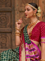 Green Silk Geometric Printed Saree With Unstitched Blouse Piece - Aanchal | Grocsy