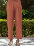 The52 Orange Women's Gorgeous Embroidered Rayon Fabric with Straight Kurta, Pant and Dupatta Set | Grocsy