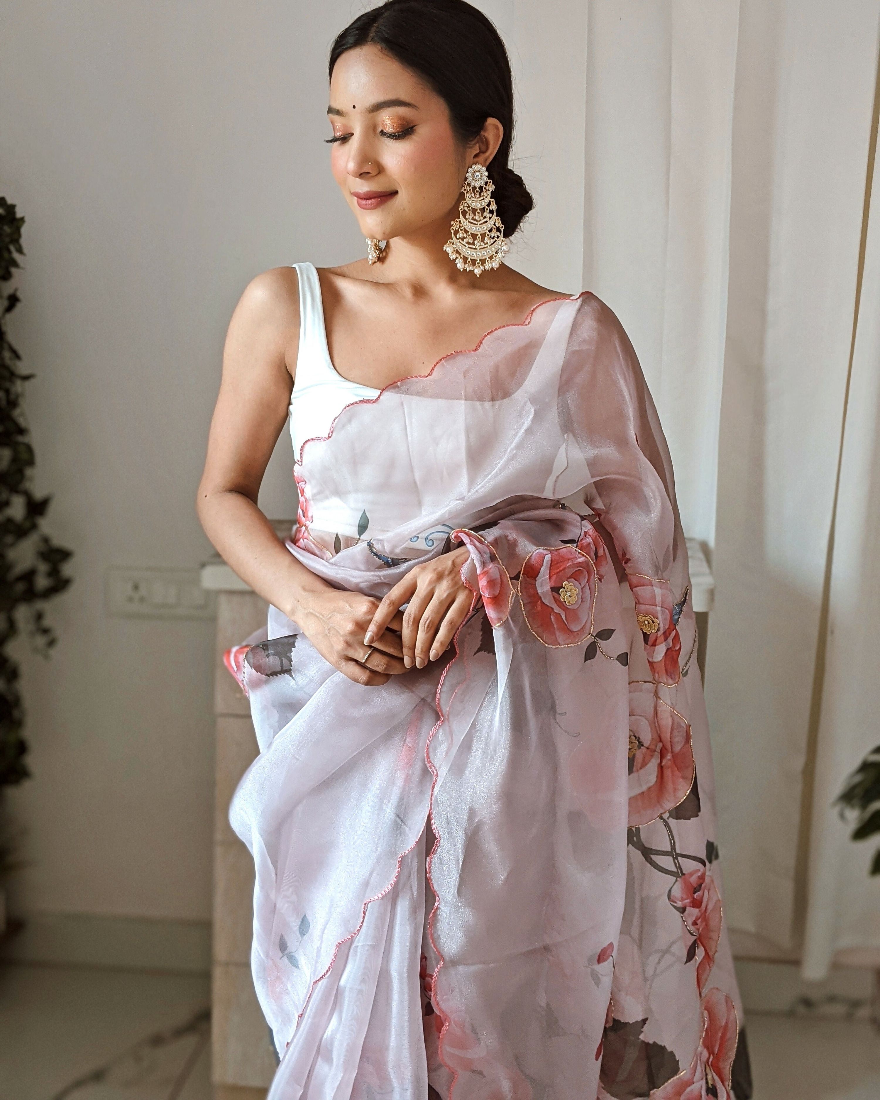 Vamsee Pinki Khatali Baby Pink Organza Saree | Grocsy