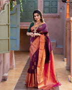 DEIANA'S Beautiful Designer Golden zari Soft Lichi Silk Saree - Wine | Grocsy