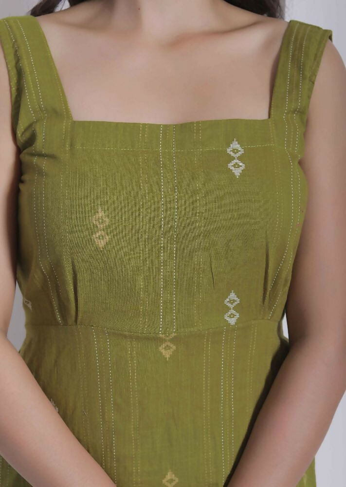 Miravan Womens Abstract Printed Green ALine Maxi Dress | Grocsy