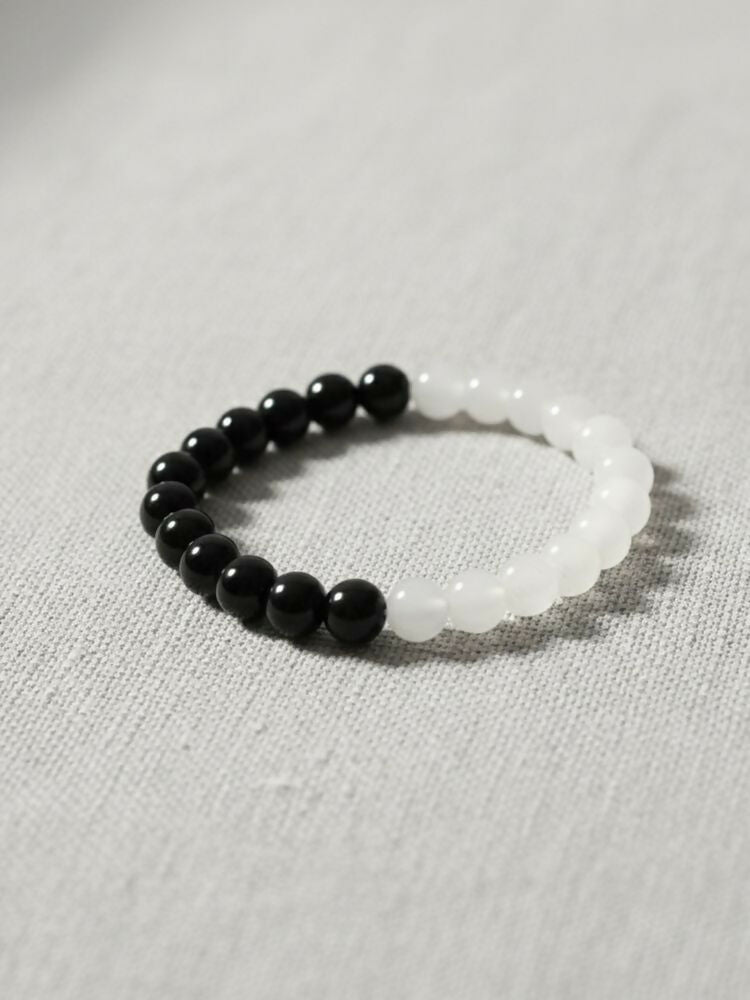 NVR Black & White Crystal Beaded Bracelet for Men & Women | Grocsy