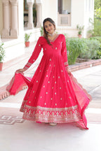 Joban Fashion Pink Readymade Kurta Set With Sequence embroidery Work | Grocsy
