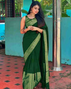 DEIANA'S Beautiful Designer Golden zari Soft Lichi Silk Saree - P Green | Grocsy