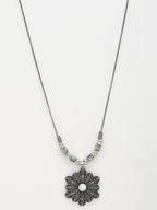 NVR Women's Silver-Toned Decent Floral Shape Pendant with Chain | Grocsy