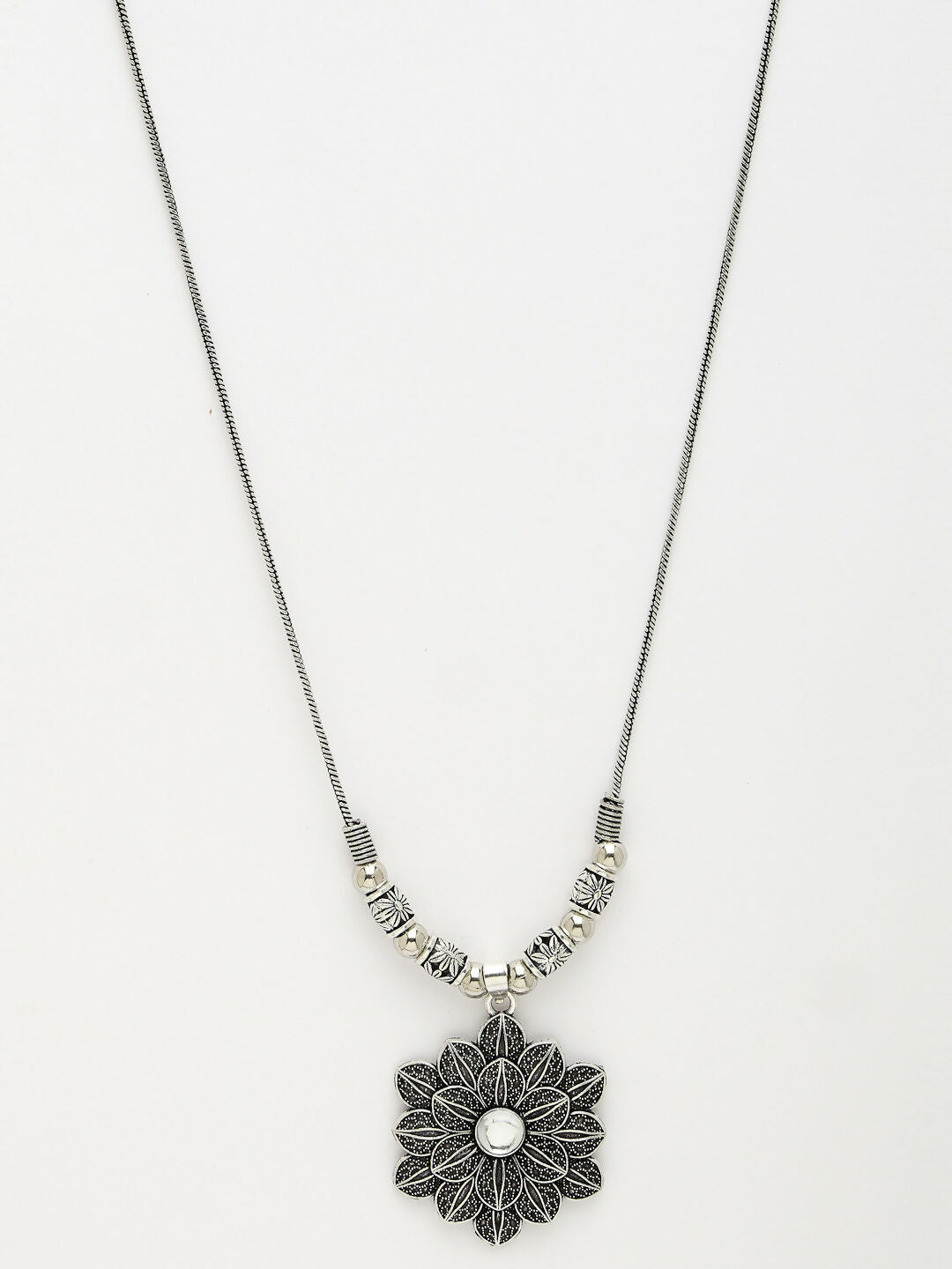 NVR Women's Silver-Toned Decent Floral Shape Pendant with Chain | Grocsy