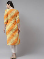 Yufta Women Yellow & White Bandhani Printed Kurta with Trouser | Grocsy