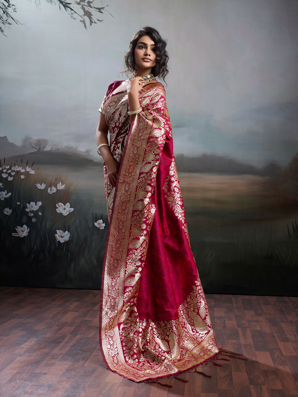 Shree Shyam Fashion Maroon Silk Blend Saree | Grocsy