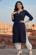 SRS Fashion Blue Embroidered Rayon Straight Kurta Set | Grocsy