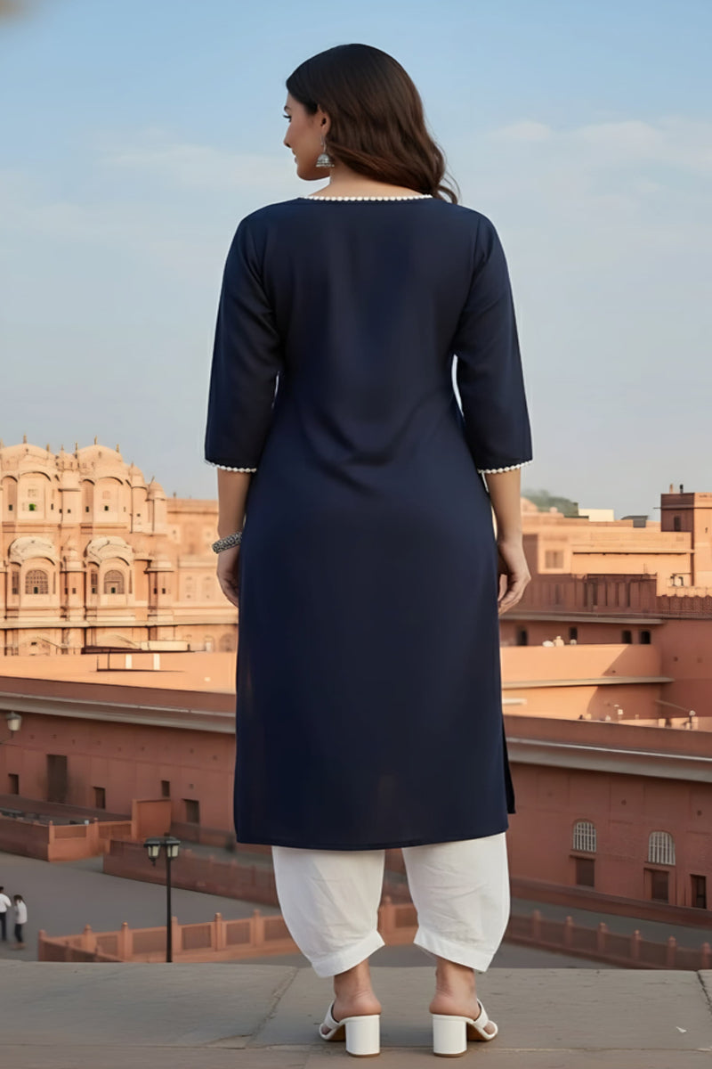 SRS Fashion Blue Embroidered Rayon Straight Kurta Set | Grocsy