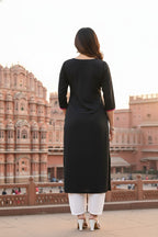 SRS Fashion Black Embroidered Rayon Straight Kurta Set | Grocsy