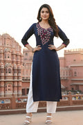 SRS Fashion Blue Embroidered Rayon Straight Kurta Set | Grocsy