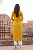 SRS Fashion Yellow Embroidered Rayon Straight Kurta Set | Grocsy