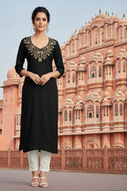 SRS Fashion Black Embroidered Rayon Straight Kurta Set | Grocsy