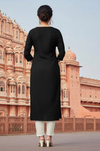 SRS Fashion Black Embroidered Rayon Straight Kurta Set | Grocsy