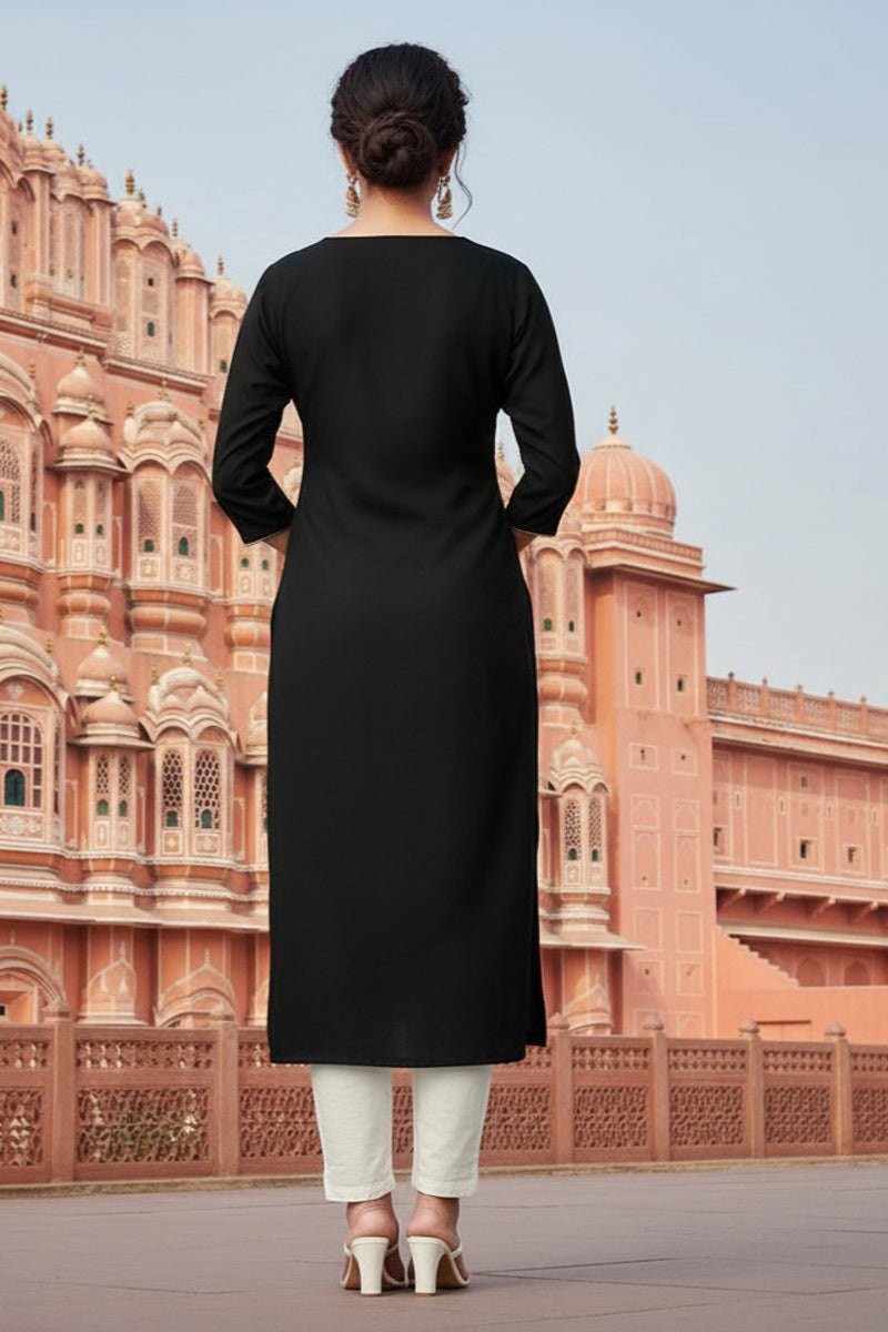 SRS Fashion Black Embroidered Rayon Straight Kurta Set | Grocsy