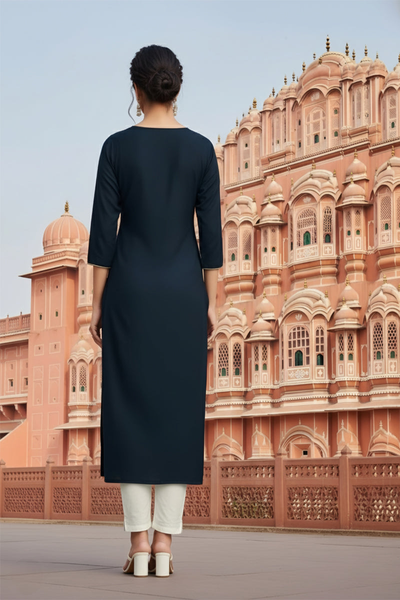 SRS Fashion Blue Embroidered Rayon Straight Kurta Set | Grocsy