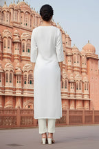 SRS Fashion White Embroidered Rayon Straight Kurta Set | Grocsy