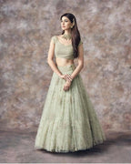 Jyoti Fashion Catching Aqua Green 3MM Sequin with Jari Embroidered Net Lehenga Choli with Dupatta | Grocsy