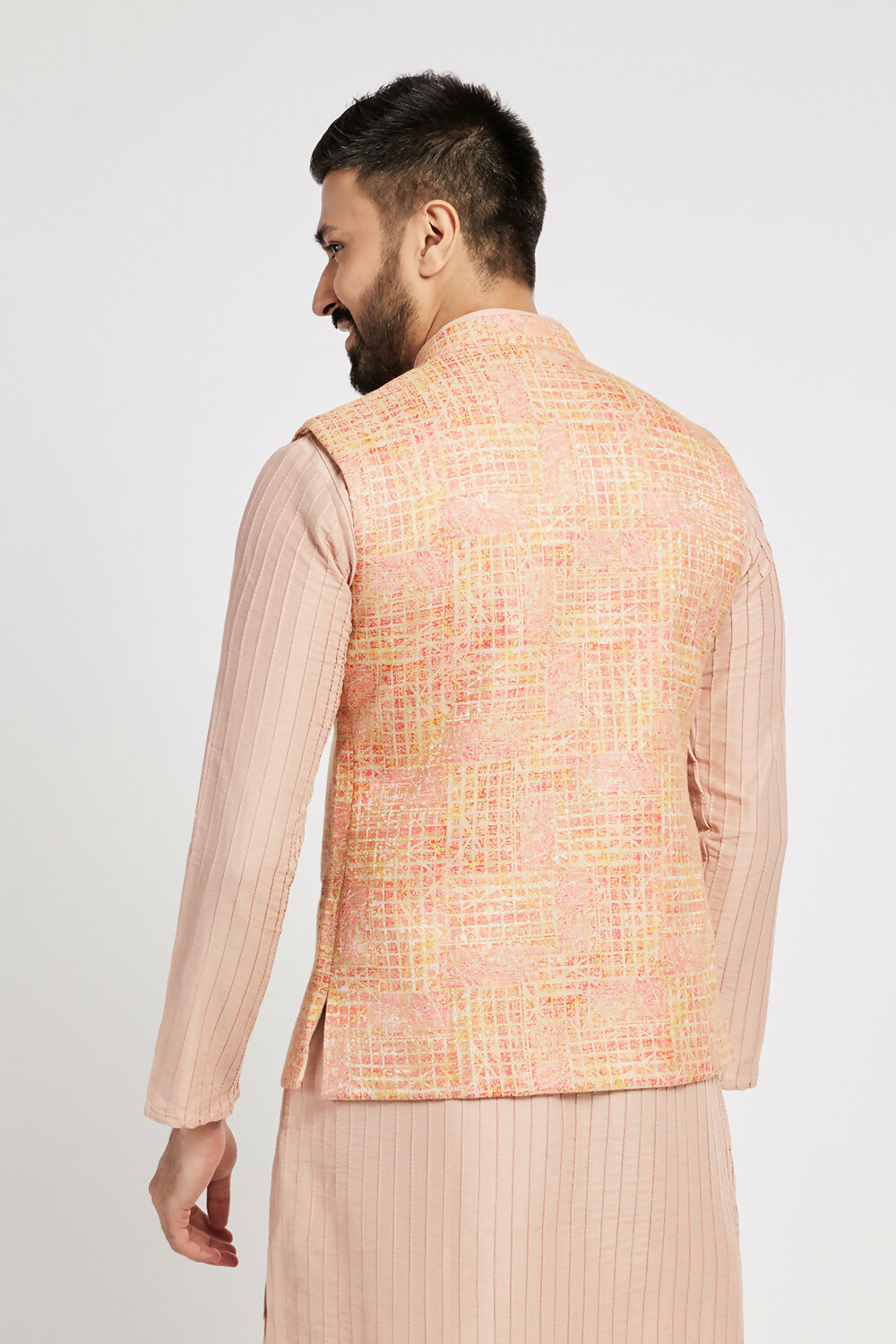 Ethnic India Pink Bundi Men's Jacket Abstract Blended | Grocsy