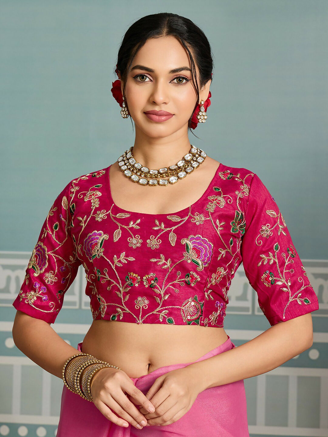 Teeya Creation New Exclusive Wedding Wear Georgette Saree-Pink | Grocsy